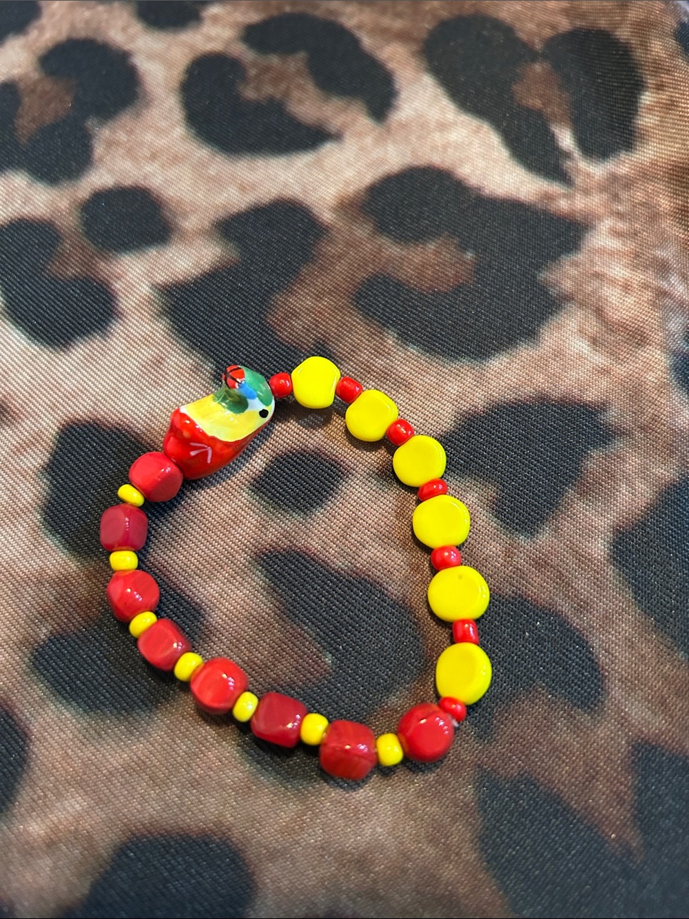 Hand Crafted Red & Yellow Beaded Bracelet